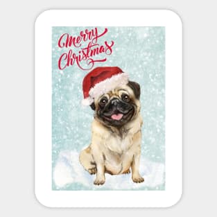 Cute Pug Merry Christmas Santa Dog Holiday Greeting Sticker